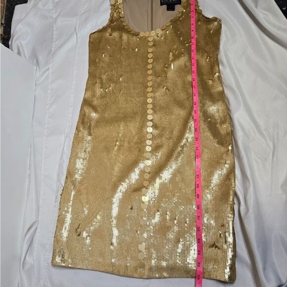 NICOLE MILLER gold sequin sleeveless silk shift party NYE dress 4 - Picture 12 of 12